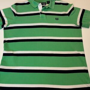 Chaps Men's Polo Shirt with Green and Navy Stripes